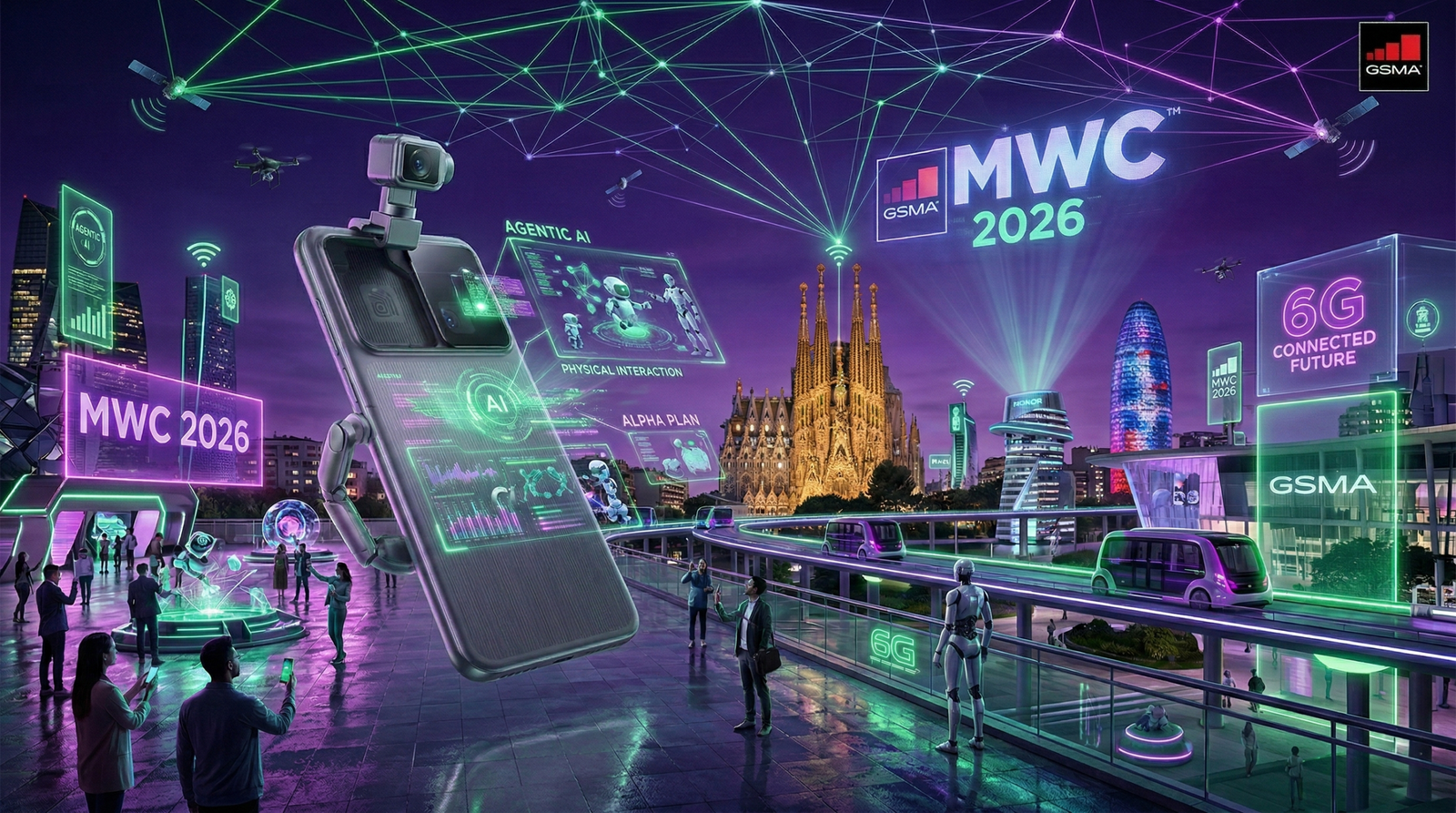 Teléfono móvil futurista de HONOR con cámara robótica e IA agéntica presentado en el MWC 2026 en Barcelona